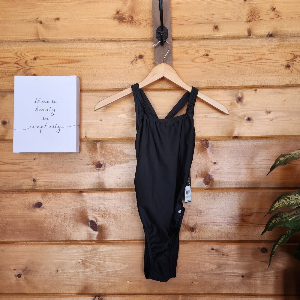 Speedo NWT Proback LT Supro-A Competitive Swim Team Black Bathing Suit Size 8/34